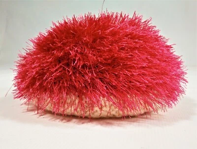 Beanie Knit Hat Winter Stocking Cap Faux Feather Handmade Chemo Cap Purple Pink - Image 1 of 4