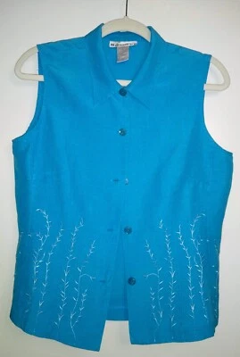 Vestido Granero Cuello Abotonado Bordado Blusa 70% Seda 30% Lino Turquesa L Foto 1 de 4