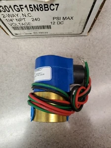GC VALVES S301GF15N8BC7 Solenoid 1/4" N/C, 12Vdc, Brass, 5/64 Orf - Picture 1 of 2