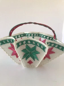 Cesto Poinsettia Vintage Plastica Tela Completo Tessuto Plastica Lucida - Foto 1 di 10