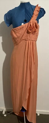 Out With Evie Size 12 Women’s Orange Pleated Floral Shoul Evening Dress Formal - Image 1 of 4
