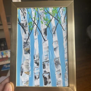 Birken, Wald, 4/6, Gemälde auf Papier, gerahmt - Bild 1 von 6