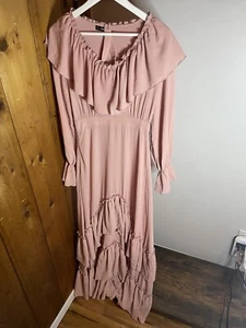 Shien Ladies Maxi Dress-Size XS-Long Sleeves-Pink NWOT - Picture 1 of 11