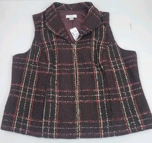 CJ Banks Poly Blend Sleeveless Full Zip Lined Vest Burgandy White Womens Size 1X - Picture 1 of 7