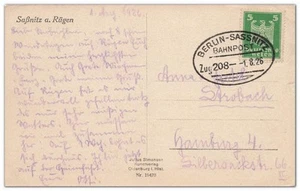 Cartolina Sassnitz Rügen DR 1926 posta ferroviaria Berlino - Sassnitz - Foto 1 di 2