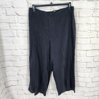 Tahari Linen Pants Womens Size XL Lagenlook Wide Leg Lagom Black Elastic Waist - Image 1 of 4