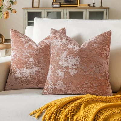 Set of 2 Pink Decorative Velvet Throw Pillow Covers 28x28 Inches, Soft Neutra... - Image 1 of 4