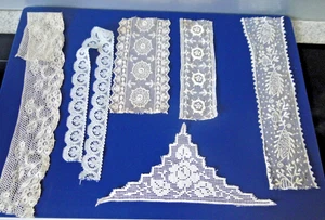 Lote Antiguas Encajes Bordadas Sobre Tul Beige Blanco Caída Obra Francés - Bild 1 von 7