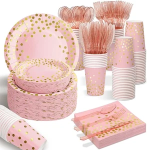 AIRE 175 Pcs Pink Rose Gold Party Supplies – Serves 25 Guests, Disposable - Picture 1 of 6