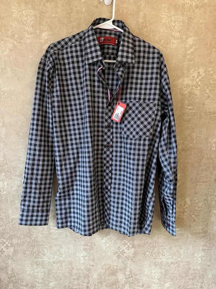 NWT Men’s Button Down Dress Shirt Size 42 Gray And Black Check - Image 1 of 4