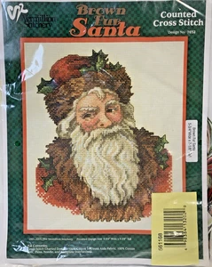 The Vermillion Stitchery 14 Counted Cross Stitch Kit BROWN FUR SANTA 7032 SEALED - Picture 1 of 2