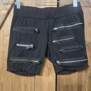 Poof! S/M schwarz Reißverschluss Tasche Biker Shorts Goth Punk Cyber Y2K Streetwear - Bild 1 von 7