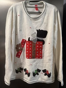 Blanco Tejido X-Grande Scottish Terrier Navidad Suéter Adorno Vacaciones Perro - Imagen 1 de 5