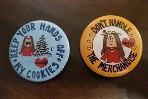 Two 1980s "Cathy" Cartoon Comic Strip Pinback Button Pins Vintage - Picture 1 of 6
