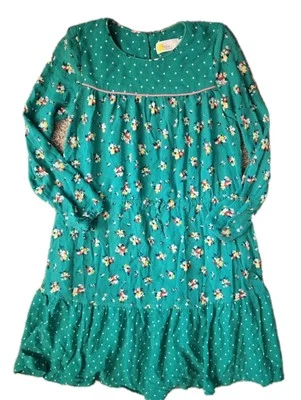 Mini Boden Girls 8-9Y Dress Ditsy Floral Long Sleeve Kelly Green Tiered Ruffle  - Image 1 of 4