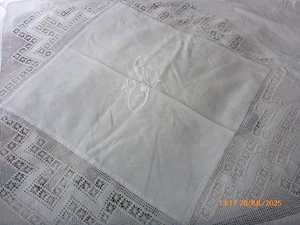 83" x 120" Huge Irish Linen Bedspread/Tablecloth Monogram & Crochet Detail - Picture 1 of 16
