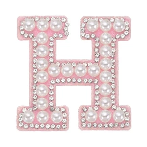 Aufnäher zum Aufbügeln Buchstabe H, Perlen Strass selbstklebend Patches, rosa - Bild 1 von 6
