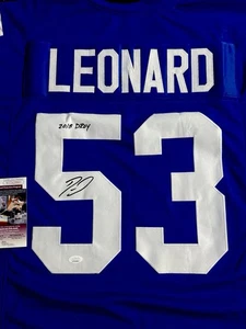 Darius Shaq Leonard Signed Jersey “2018 DROY” Indianapolis Colts LB JSA COA - Foto 1 di 1