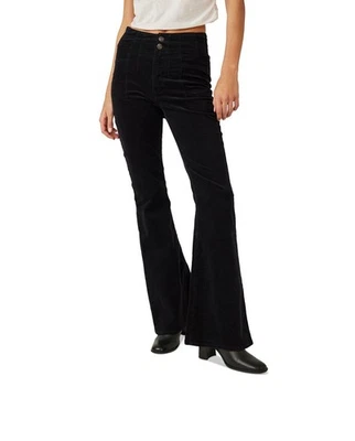 NOVA CALÇA FLARE FREE PEOPLE JAYDE CINTURA ALTA PRETA Beluga FEMININA 25 VELUDO - Imagem 1 de 3