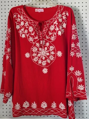 Angel Heart Boutique Mujer Ropa Rojo Túnica Top 3x Rojo y Blanco Foto 1 de 4