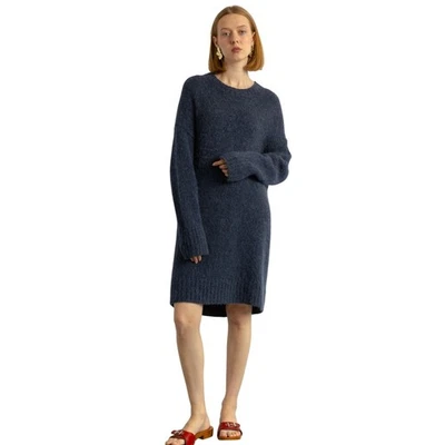 COS Dark Blue Wool Alpaca Blend Crew Neck Long Sleeve Oversized Sweater Dress S - Image 1 of 4