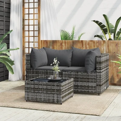 Patio Lounge Set Grey PE rattan, powder-coated steel, tempered glass - Image 1 of 4