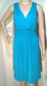 MERONA Sun Dress sz XS Stretch Jersey Sleeveless V Elastic Waist Turquoise Blue - Picture 1 of 5