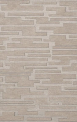 Ivory Transitional Hand Hooked Squares Rectangles Boxes Area Rug Patchwork DV6 - Image 1 of 2