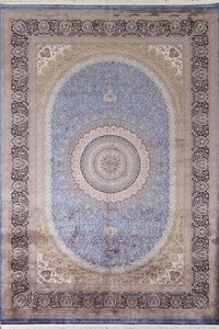 Alfombra 90% seda azul claro floral para sala de estar alfombra tradicional turca oriental 7x10 - Imagen 1 de 12