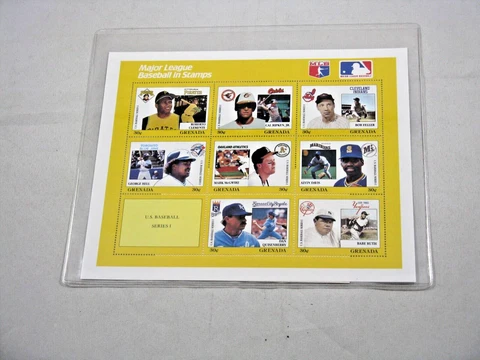 Stamps - Sheet of 8 Major League Baseball Stamps from Grenada - Series I Cover