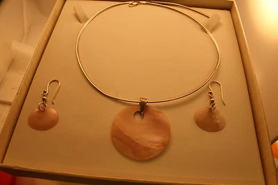 Juego de cadena colgante 100 % vintage de plata de ley 925 madreperla Foto 1 de 4