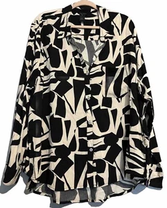 Women’s Plus Size 3X Black/Cream Button Up Top - Picture 1 of 7