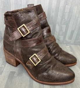 KDB Kelsi Dagger Brooklyn Ankle Boots Size 9.5 Distressed Leather Grand Buckle - Picture 1 of 10