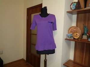ALBERTO BINI PURPLE THIN KNIT SILK CASHMERE SHORT SLEEVE SWEATER TOP-SIZE IV - Picture 1 of 12