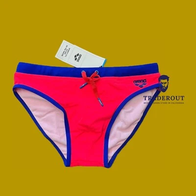 Arena men fluo red neon blue Fundamental borders swim brief swimwear 32 34 36 38 - Image 1 of 4