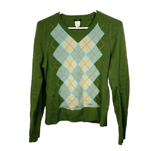 Suéter J Crew Argyle Mujer Talla M 100% Lana Cordero Verde Preppy Colorido Primavera - Imagen 1 de 10