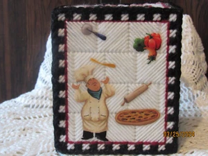 KOCH / KOCHEN / ITALIENISCHER KOCH NEU - HANDGEFERTIGT - KUNSTSTOFF LEINWAND TASCHENTUCH BOX ABDECKUNG - Bild 1 von 5