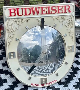 VTG Budweiser Beer Sign Mirror Ball Clock King Of Beers MCM 60s 70s Japan AS IS - Picture 1 of 14