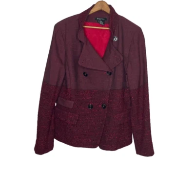 Chaqueta Blazer Etcetera Talla 14 Rojo Tweed Mezcla Lana Diseñador Doble Pecho Foto 1 de 3