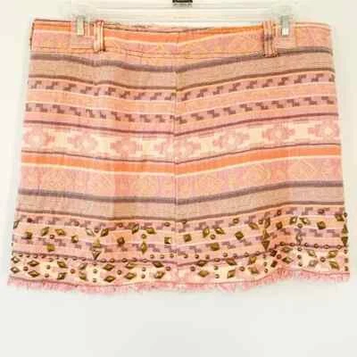 Falda Free People Multicolor Algodón Boho Western Tapiz Arte Flecos Talla 4 Foto 1 de 4