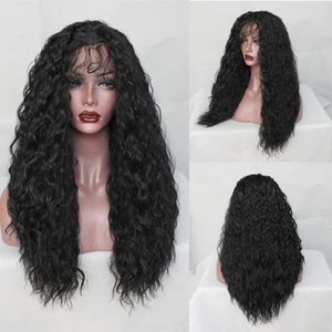 Glueless Water Wave Synthetic Fiber Lace Front Wig Soft Curly Pre Plucked 20'' - Picture 1 of 13