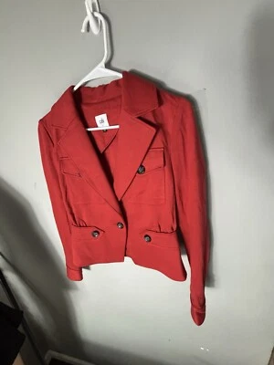 Blazer Cabi Mujer Talla 0 Rojo Muesca Cuello Botón Acento Chaqueta Clásica Foto 1 de 4