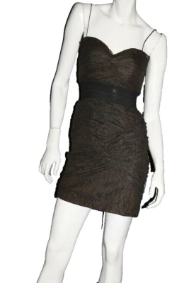 Mini Vestido FOLEY + CORINNA Marrón Malla Correa de Espagueti Acanalado Talla XS Foto 1 de 4