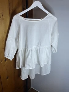 Lanzhi Womens Cotton Top 1/2 Sleeve Solid Loose White High low - Picture 1 of 8