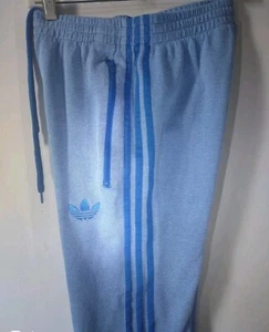 Adidas Vintage Denim Joggers Straight Leg Pants Baby Blue X-SMALL - Picture 1 of 10
