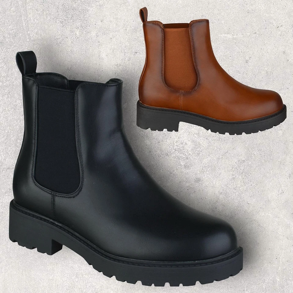 LADIES WOMENS WORK OFFICE FLAT LOW BLOCK HEEL CHELSEA ANKLE BOOTS SHOES SIZE