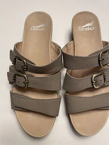 DANSKO WOMEN'S TAUPE/BEIGE ADJUSTABLE STRAP SLIDE WEDGE SANDAL SIZE 7.5 OR 38 - Picture 1 of 11