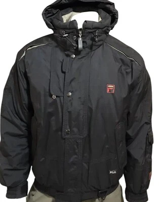 Chaqueta de bombardero de esquí FILA Parka negra forrada de vellón talla grande S nunca usada Foto 1 de 4