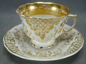Schumann Berlin Gold Floral Scrollwork & Diamonds Tea Cup & Saucer C.1851-1869 - Picture 1 of 12