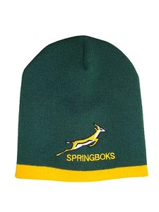South Africa Springbok Rugby Green and Gold Stripe Beanie Hat - Picture 1 of 1